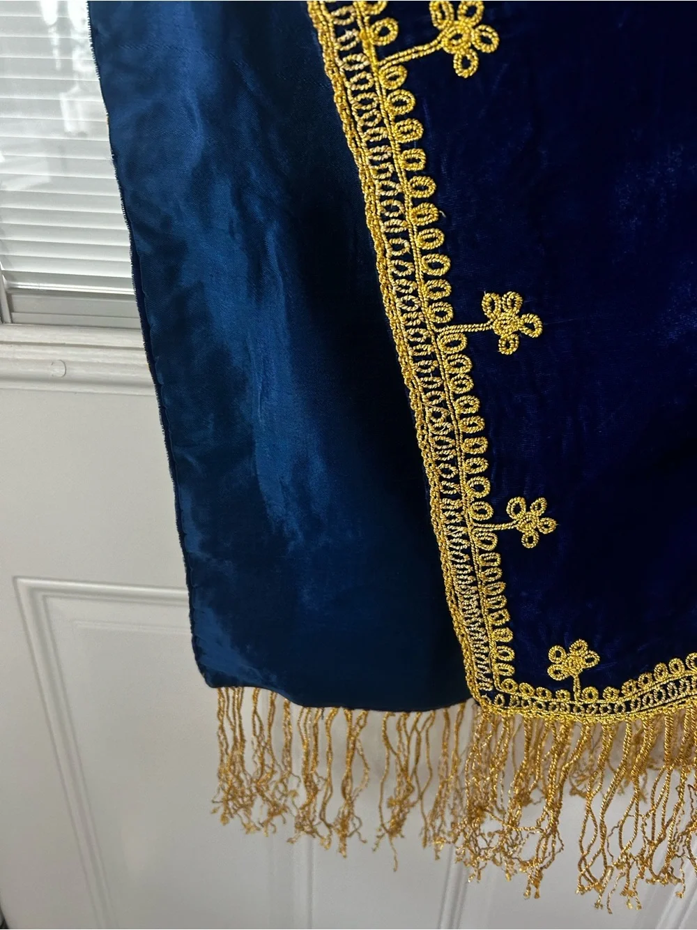 Navy Blue Velebet Gold Embroidered with Fringe Table Runner